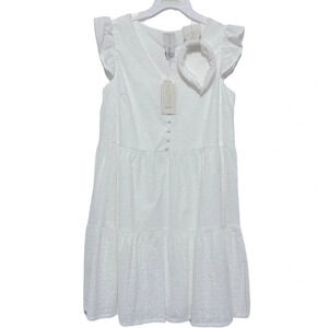 Joie NEW White Tiered Babydoll Prairie Eyelet Cottagecore Mini Dress Size Small